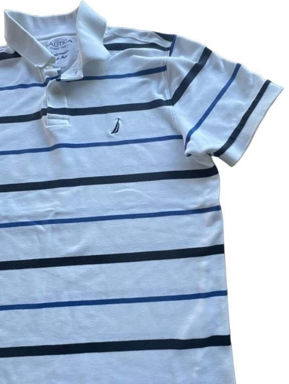 Nautica Performance Deck Shirt Classic Fit Striped Polo Shirt Men's Size L